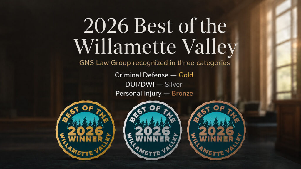 2026 Best of the Willamette Valley results landed on June 25, and GNS Law Group is on the board in three categories once again. The firm earned Gold for Criminal Defense Law, Silver for DUI/DWI Law, and Bronze for Personal Injury Law